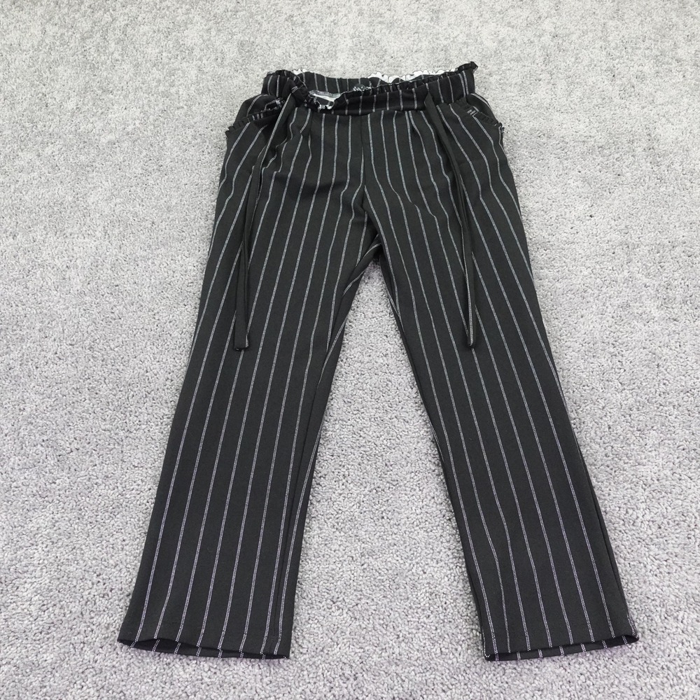 Soho Apparel Pinstripe Pants Womens Large Black White Paperbag